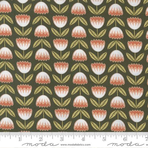 Meadowmere Metallic Blossoms Cotton Fabric - Forest 48362 33M
