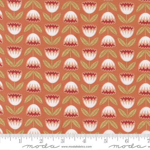 Meadowmere Metallic Blossoms Cotton Fabric - Terracotta 48362 36M