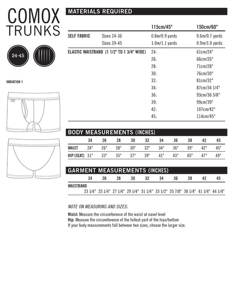 Comox Trunks Pattern - Men's sizes 24-45