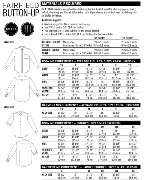Fairfield Button-Up Pattern - Men's sizes XS-4XL