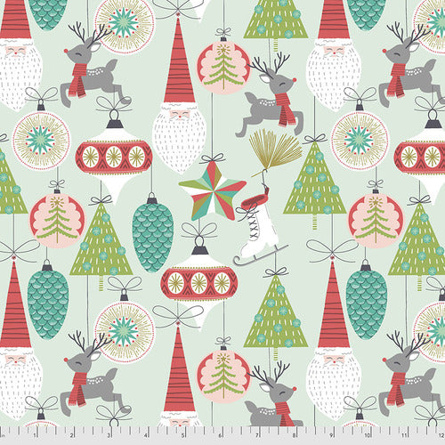 Bells & Baubles Cotton Fabric - Aqua