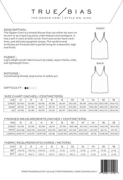 Ogden Cami Pattern - sizes 0-18