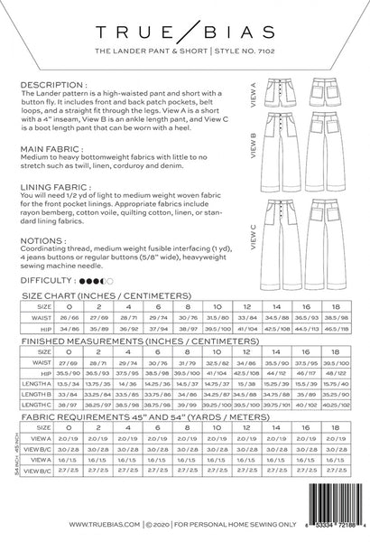 Lander Pant & Short Pattern - sizes 0-18