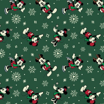 Festive Mickey Cotton Fabric - Disney Holiday Green