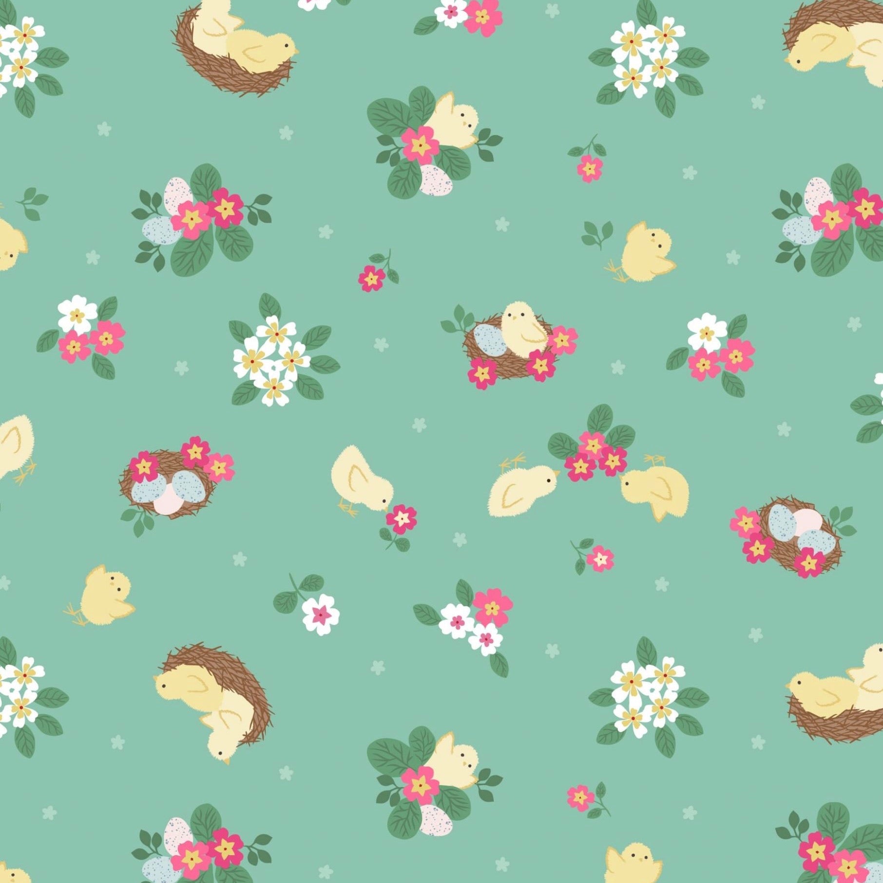 Bunny Hop Chicks Cotton Fabric - Spring Green