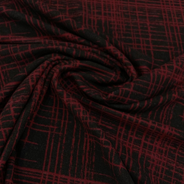 Lightweight Printed Fleece Fabric - Dark Red & Black