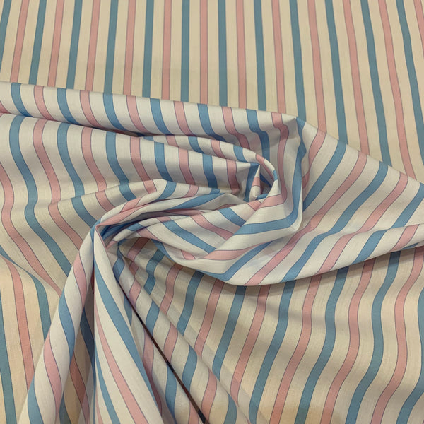 Striped Yarn Dyed Cotton Shirting Fabric - Baby Blue & Pink