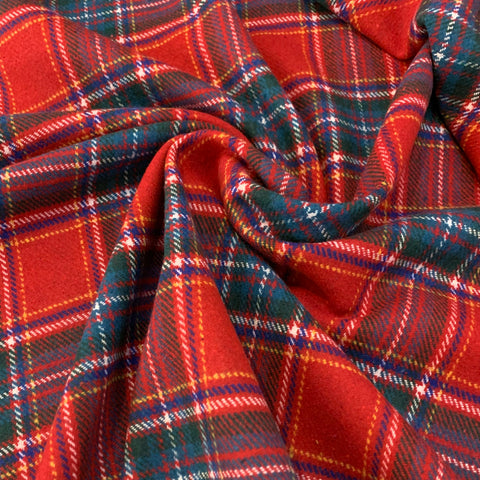 Wool Blend Plaid Coating Fabric - Red Blue & Green