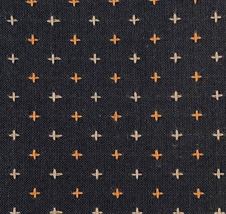 Cross Stitched Cotton Fabric - Carbon/Yam