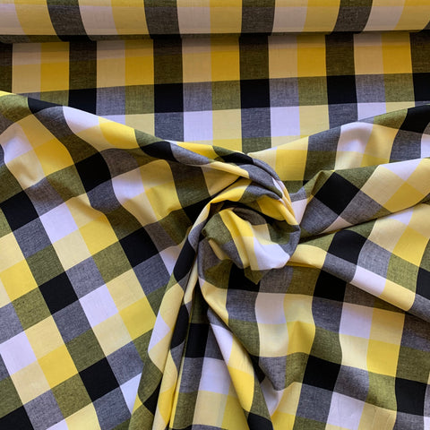 Checked Stretch Woven Shirting Cotton/Lycra - Yellow & Black
