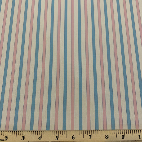 Striped Yarn Dyed Cotton Shirting Fabric - Baby Blue & Pink