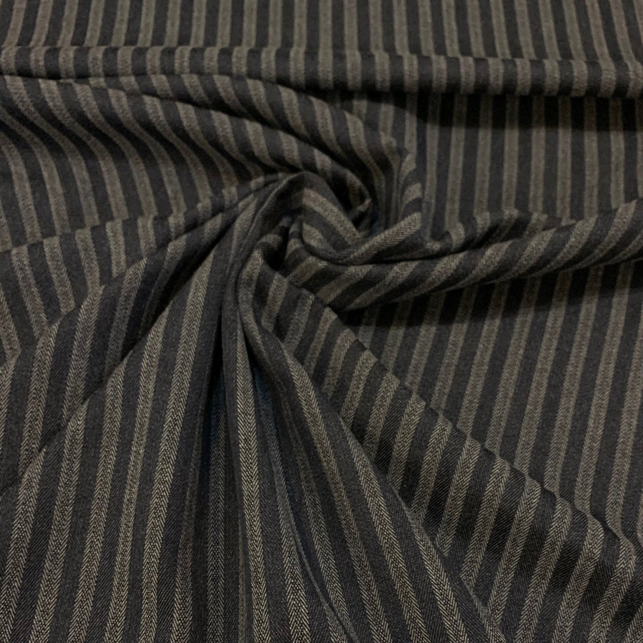 Herringbone Stripe Wool Blend Fabric - Navy