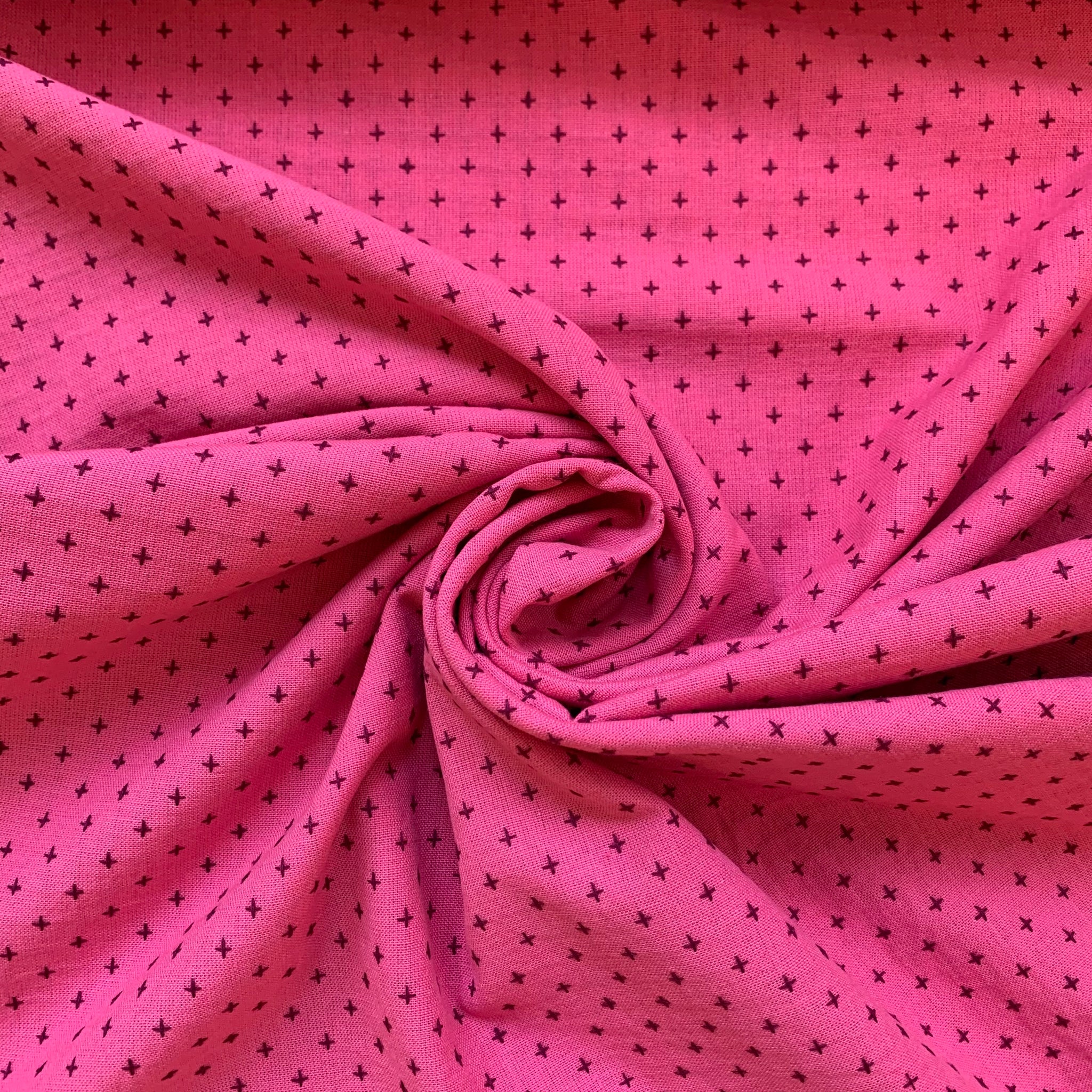 Cross Stitched Cotton Fabric - Pink Plum
