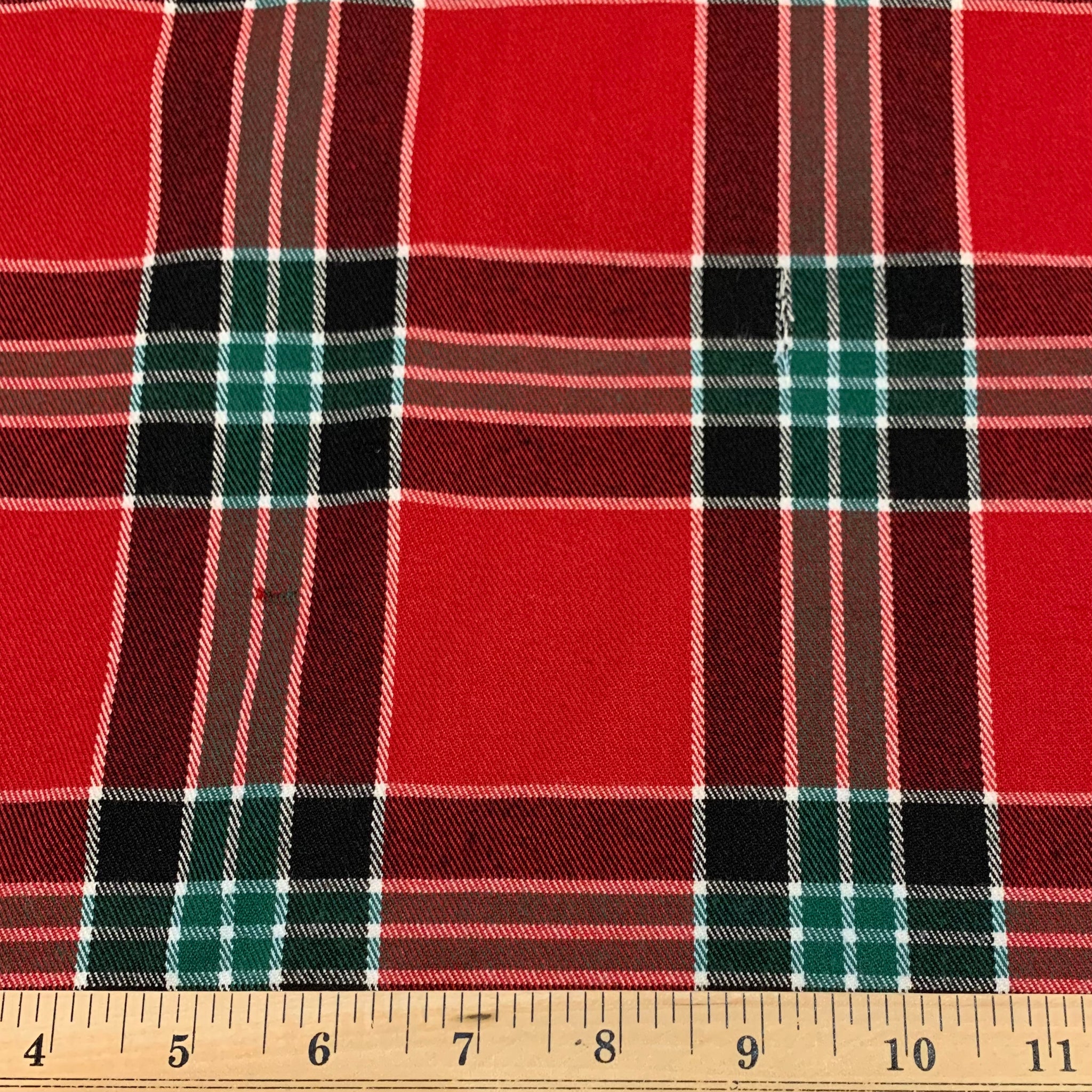 Yarn Dyed Plaid Cotton Flannel Fabric - Red Green Black