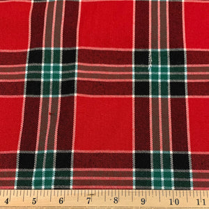 Yarn Dyed Plaid Cotton Flannel Fabric - Red Green Black