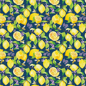 Sweet & Sour Lemon Tree Cotton Fabric - Navy 120-2611