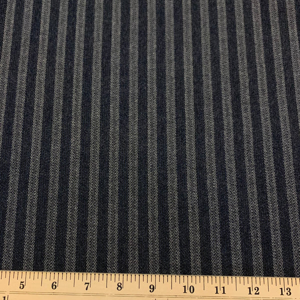 Herringbone Stripe Wool Blend Fabric - Navy