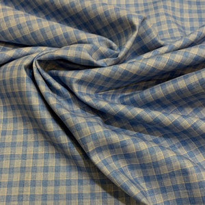 Midweight Linen Fabric - Check Blue Plaid