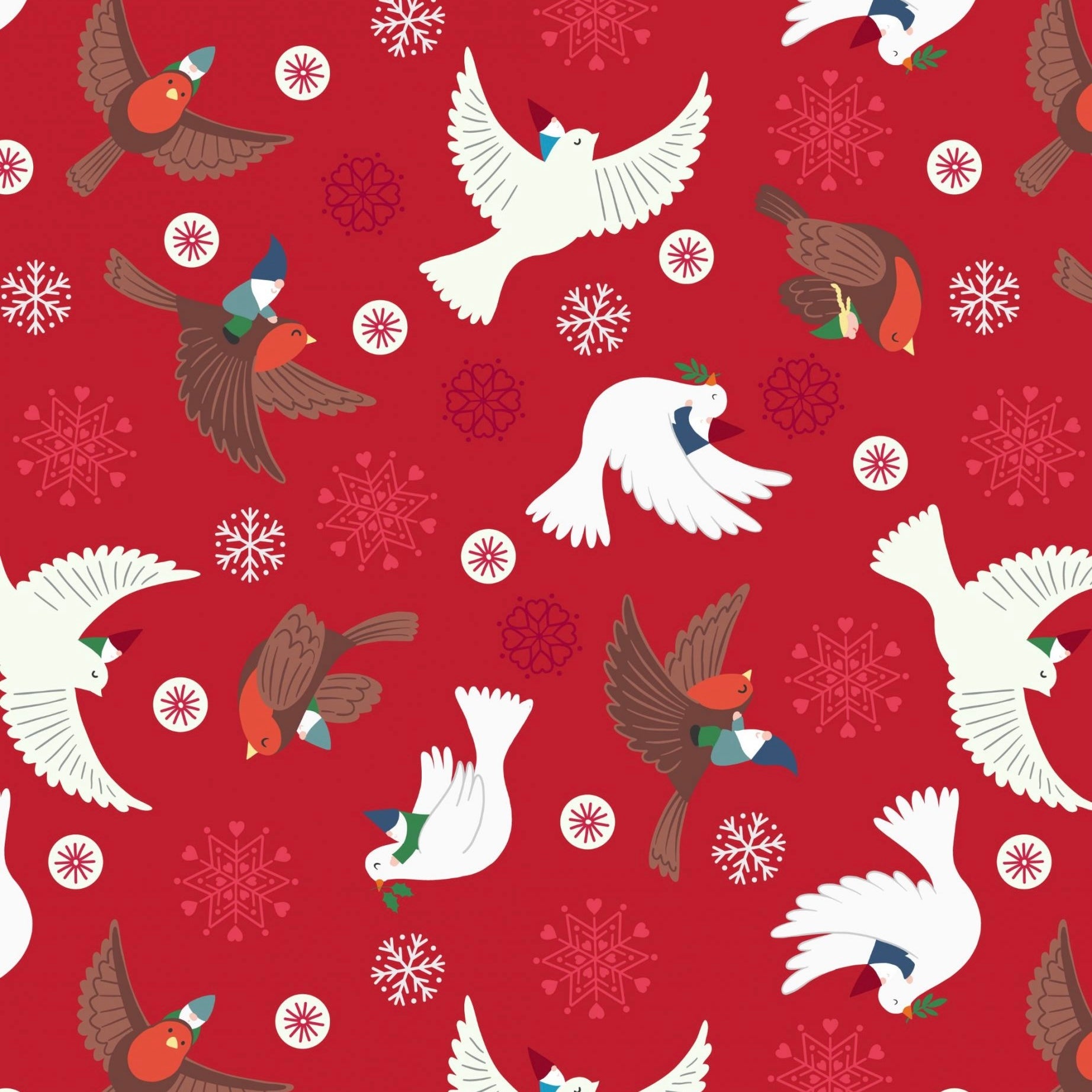 Glow in the Dark Flying Tomte Cotton Fabric - Red