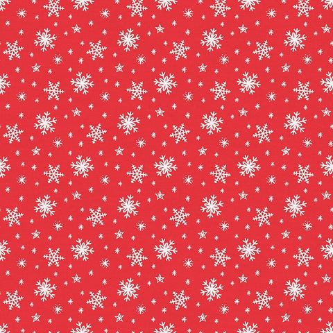 Gnome Noel Snow Flakes Cotton Fabric - Red