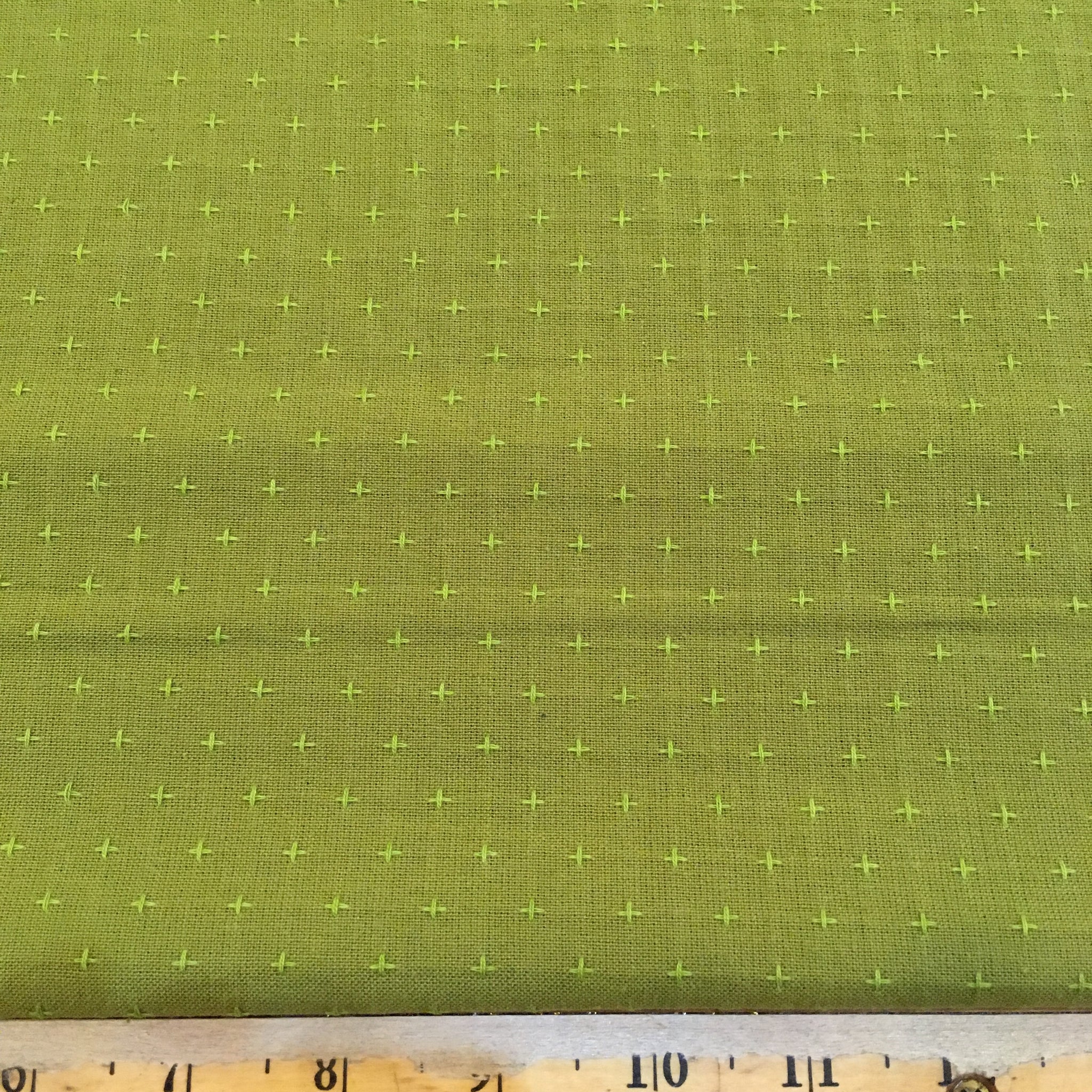 Cross Stitched Cotton Fabric - Pickle Green